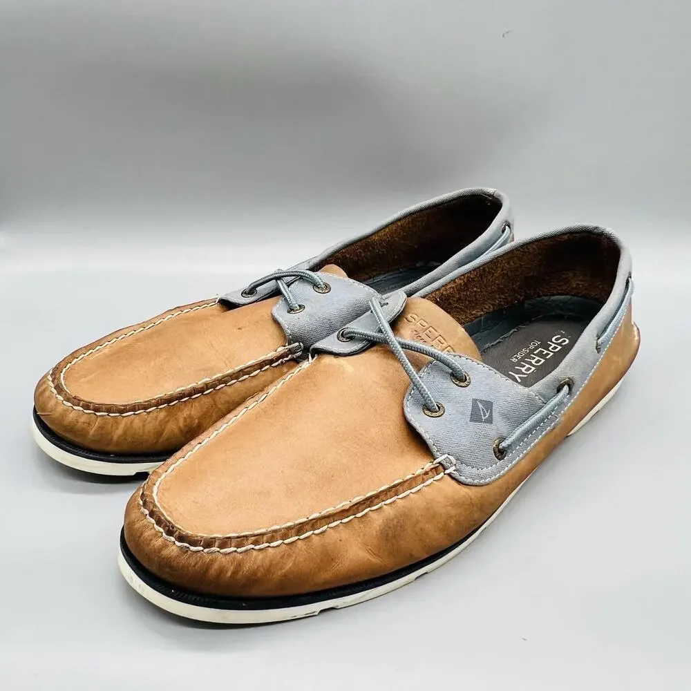 Sperry Shoes Mens 15 Brown Gray Leather Top Sider Boat Moc Toe Casual Comfort